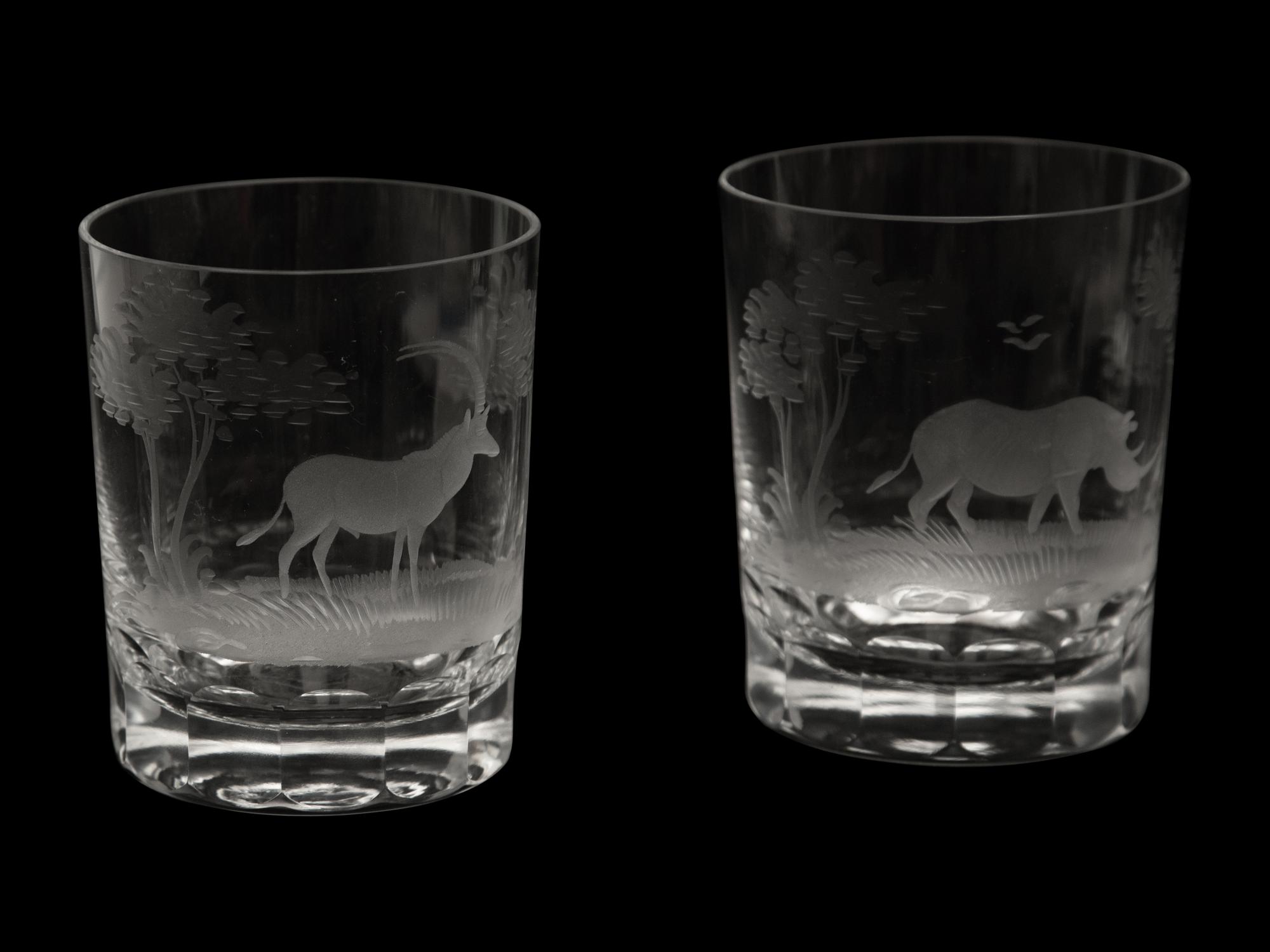Seven Queen Lace Crystal Barware Articles with Etched African Scenes