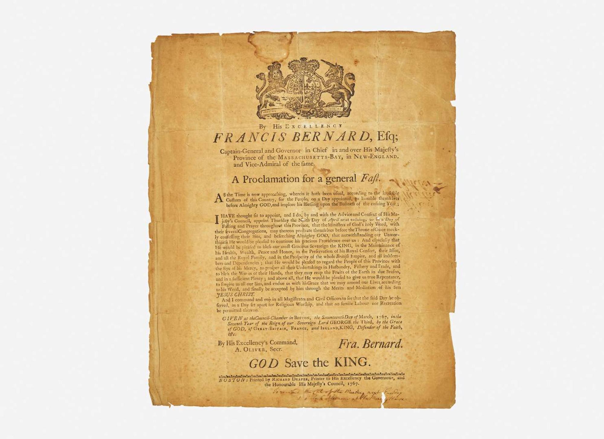 [Americana] [Massachusetts] Printed Broadside