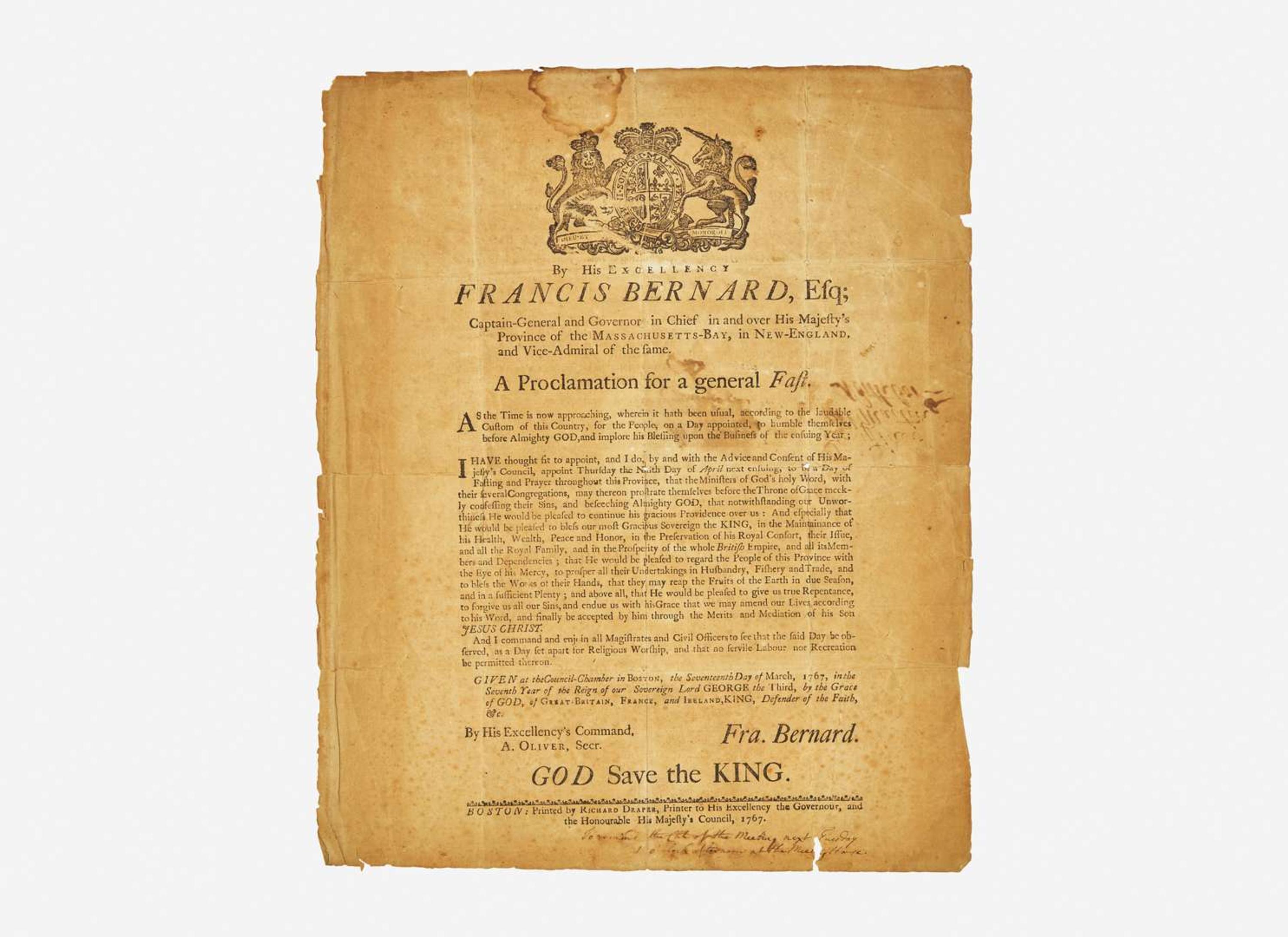 [Americana] [Massachusetts] Printed Broadside