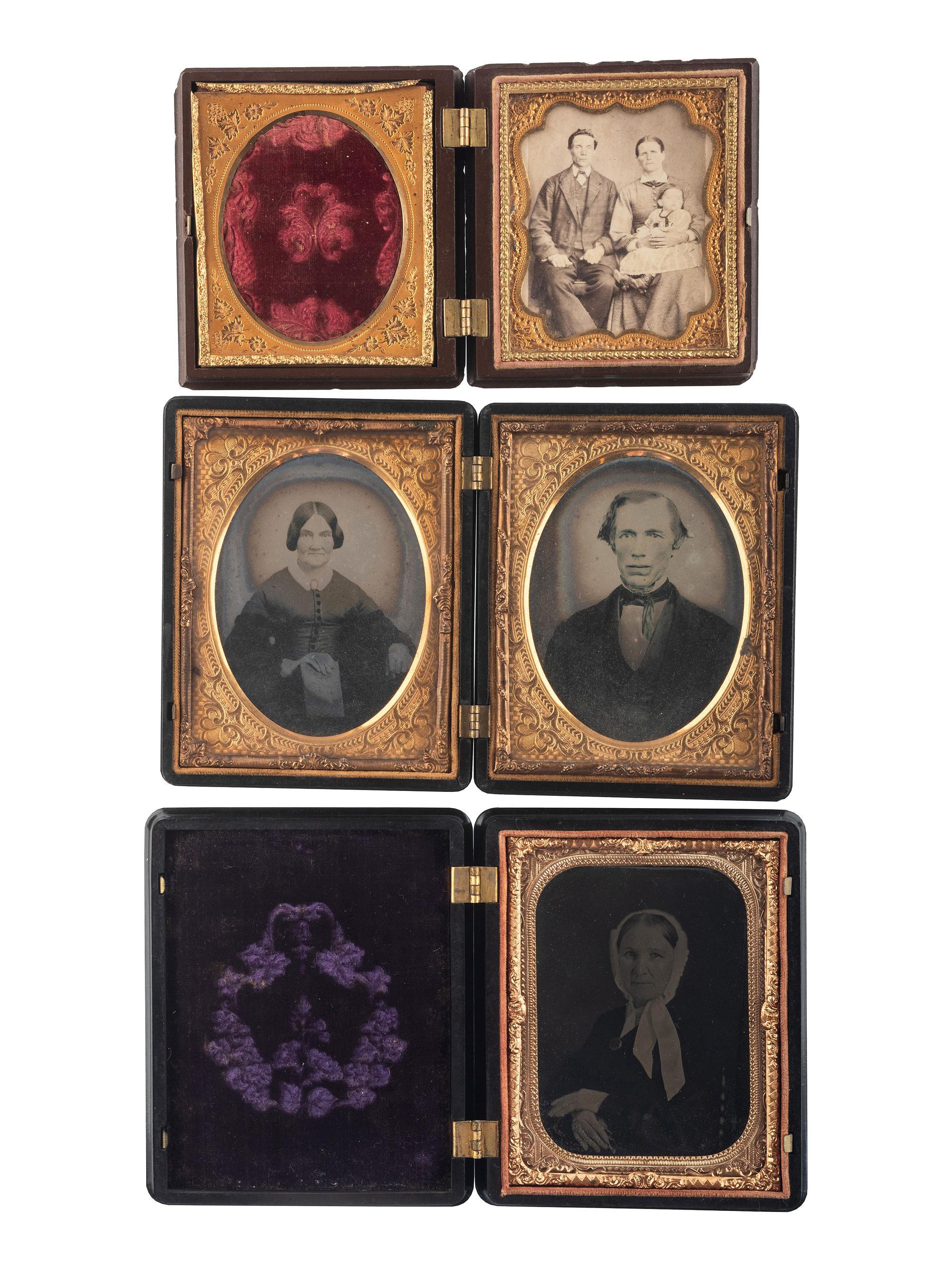 [EARLY PHOTOGRAPHY - CASES & FRAMES]. A group of 20 assorted union cases, most containing images, including: