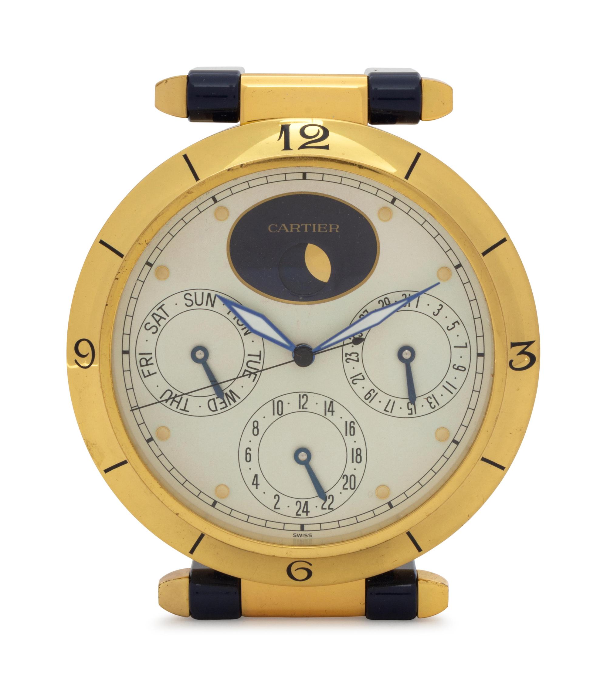A Pasha De Cartier Gilt Brass Desk Clock — Swiss, Circa 1990s