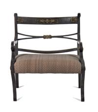 An Empire Brass Mounted Ebonized Low Armchair Height 24 inches. — EARLY 19TH CENTURY