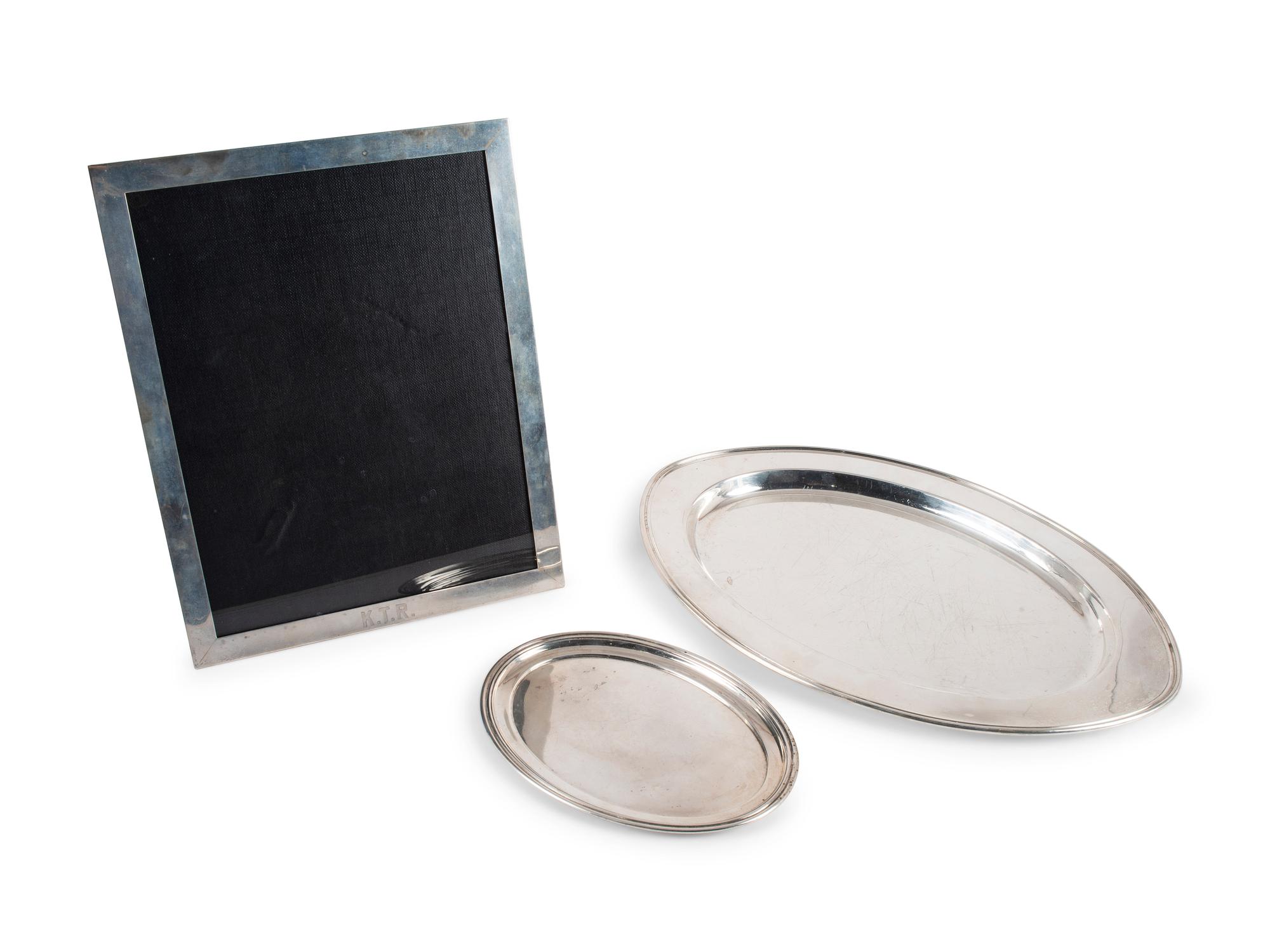 Two American Silver Trays and a Picture Frame