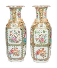 A Pair of Chinese Export Rose Medallion Porcelain Vases
