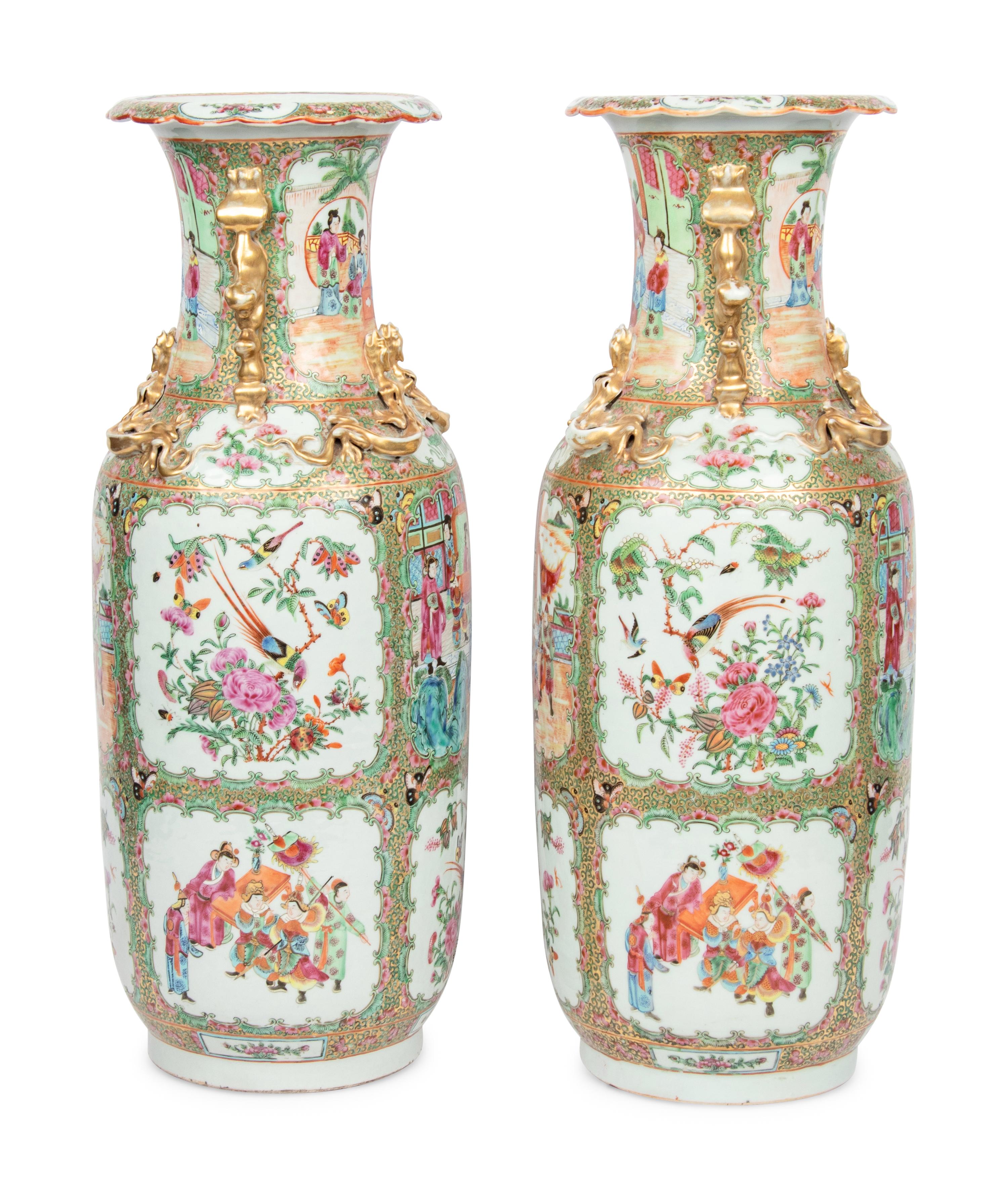 A Pair of Chinese Export Rose Medallion Porcelain Vases