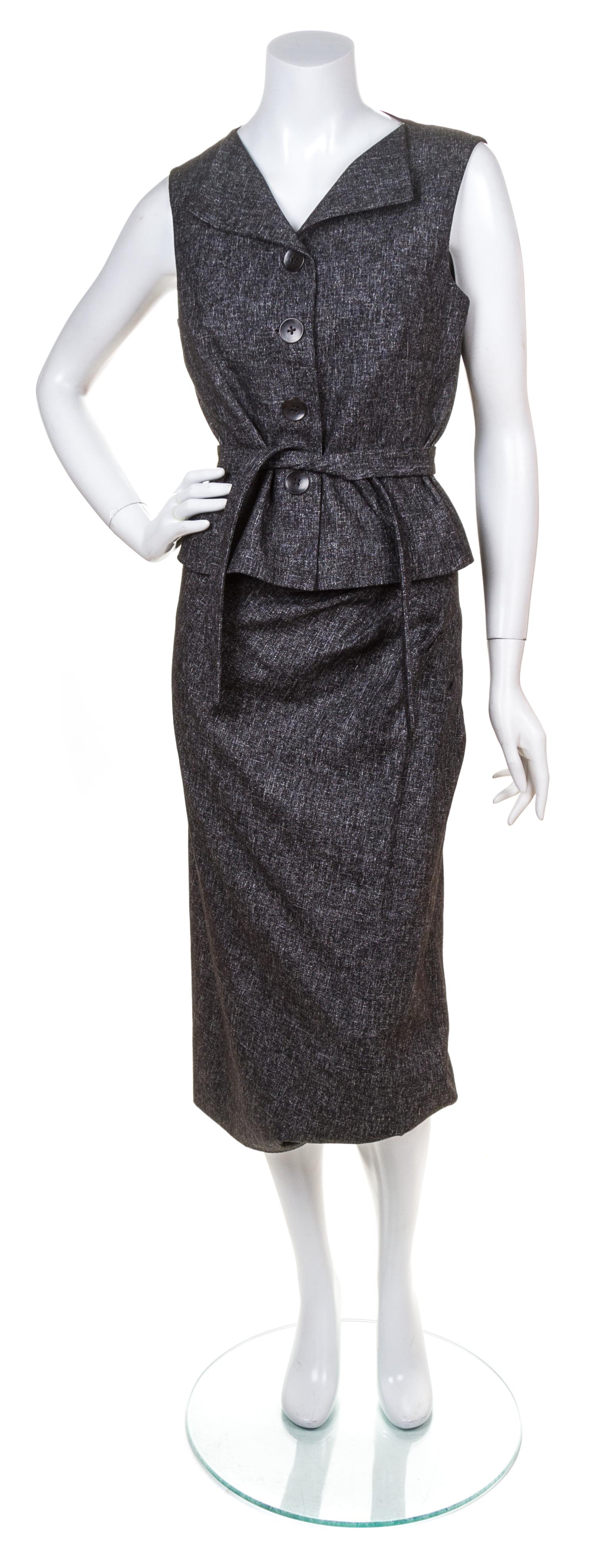 A Tuleh Grey Cotton Three Piece Skirt Ensemble, Size 6.