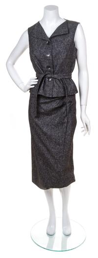 A Tuleh Grey Cotton Three Piece Skirt Ensemble, Size 6.