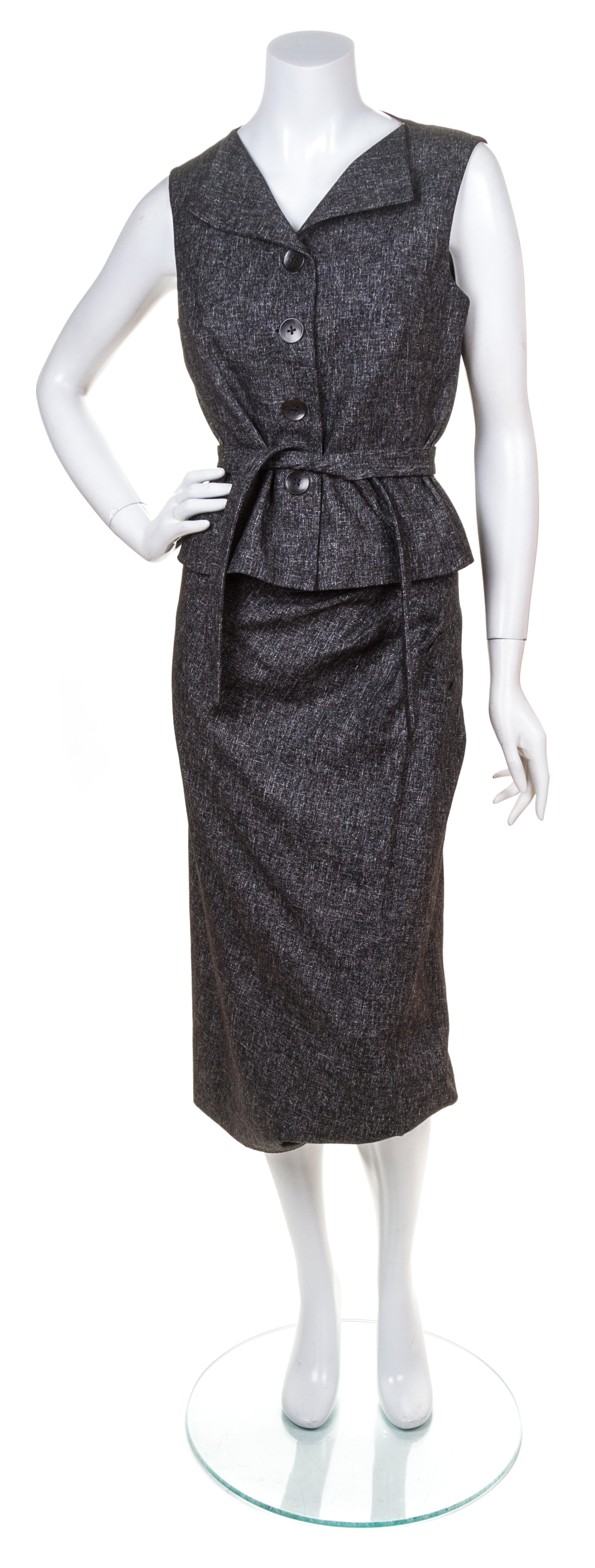 A Tuleh Grey Cotton Three Piece Skirt Ensemble, Size 6.