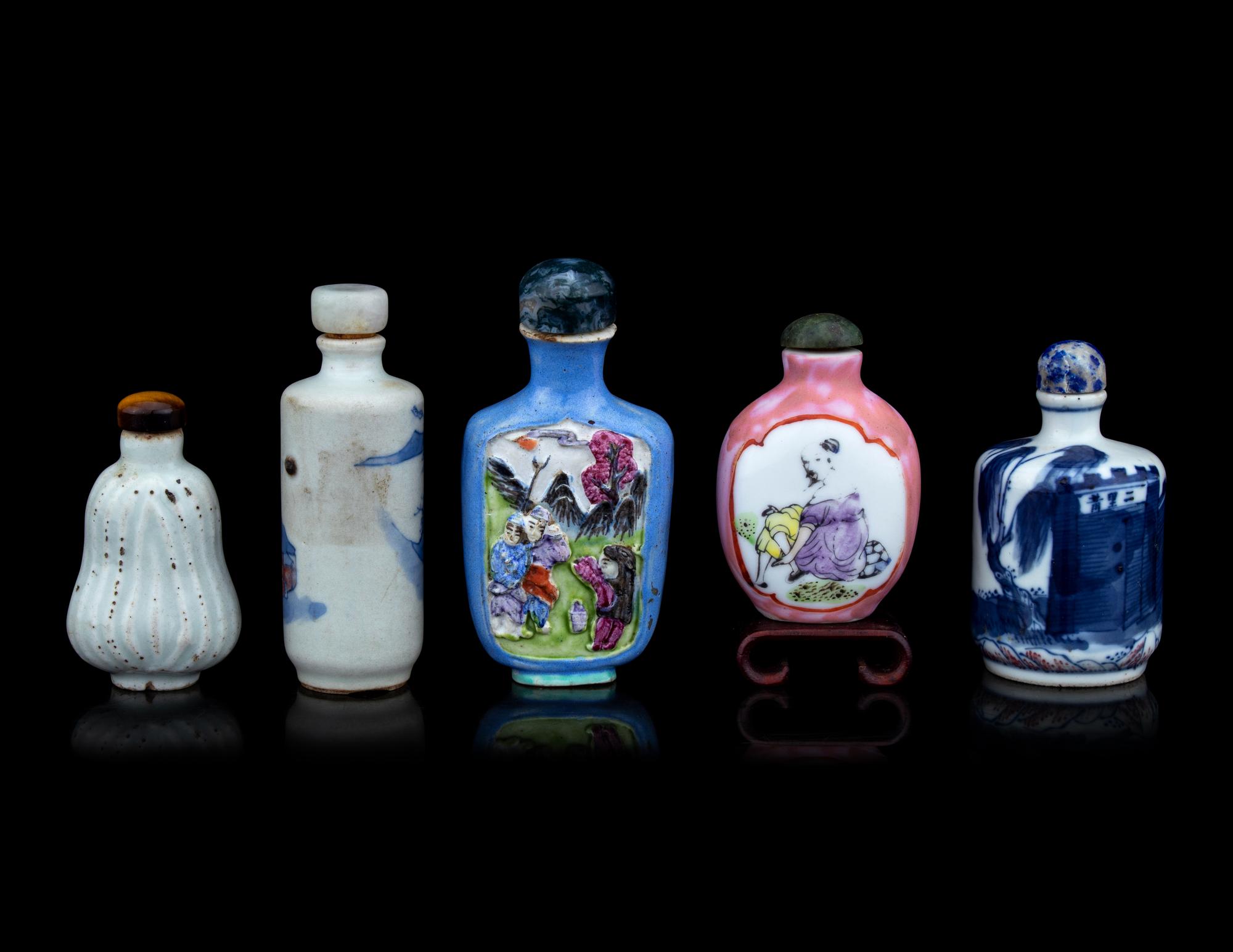 Five Chinese Porcelain Snuff Bottles