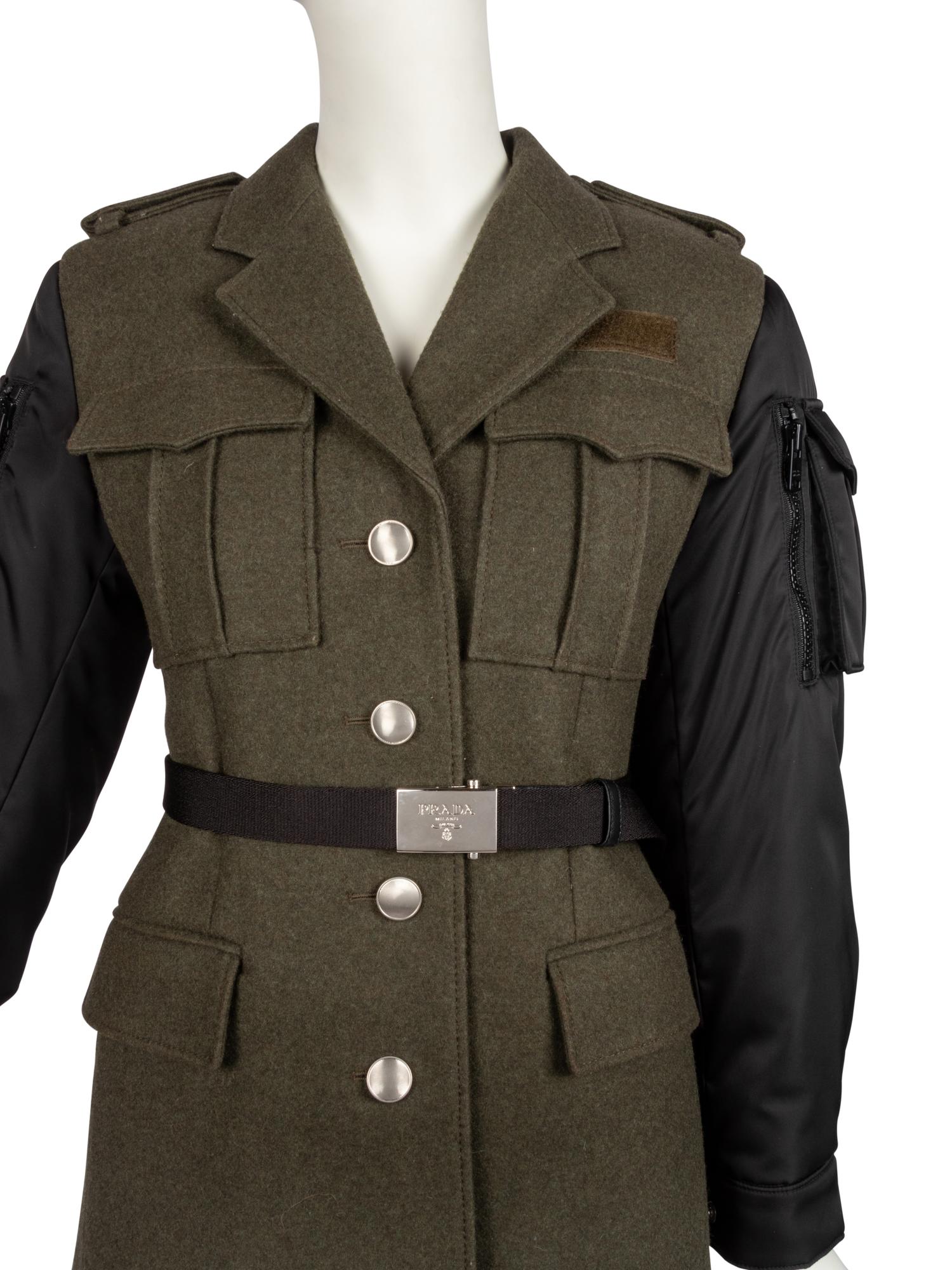 Prada Green Wool Coat With Black Sleeves, 2019