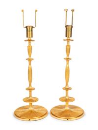 A Pair of Gilt Resin Table Lamps with Shades