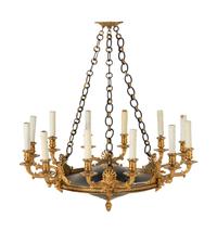 An Empire Style Gilt Bronze and Tole Ten-Light Chandelier