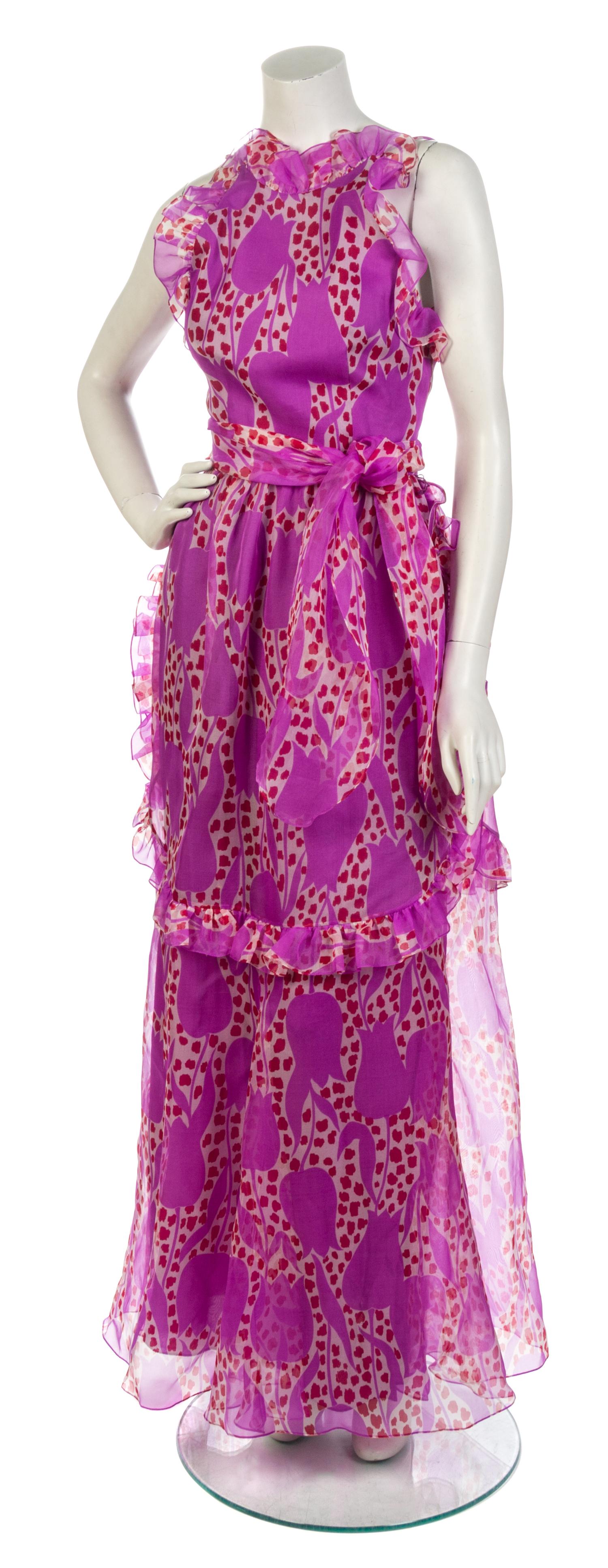 An Oscar de la Renta Purple Print Chiffon Dress,