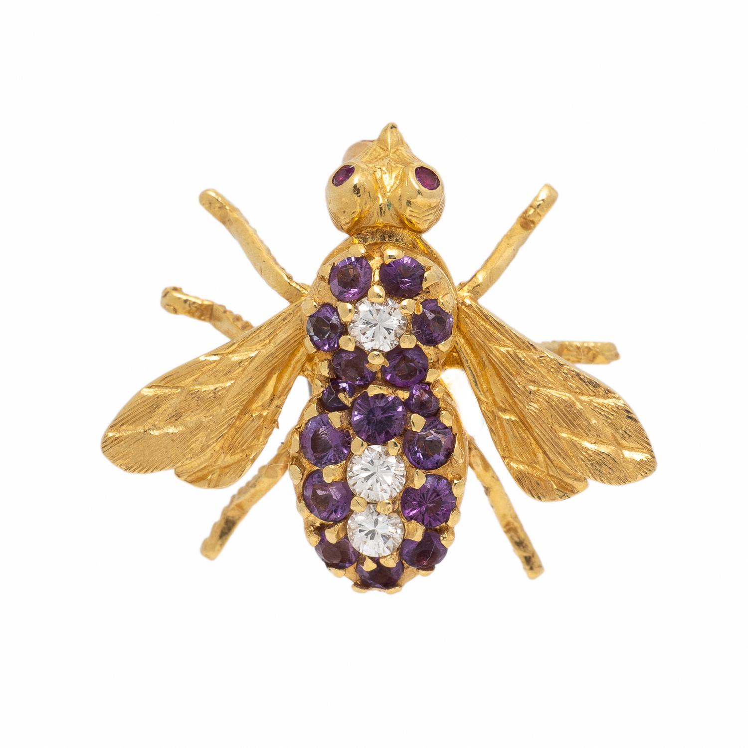 Herbert Rosenthal, Amethyst, Diamond, and Yellow Gold Bee Brooch