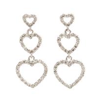 A Pair of 14 Karat White Gold and Diamond Triple Heart Dangle Earrings, 1.90 dwts.