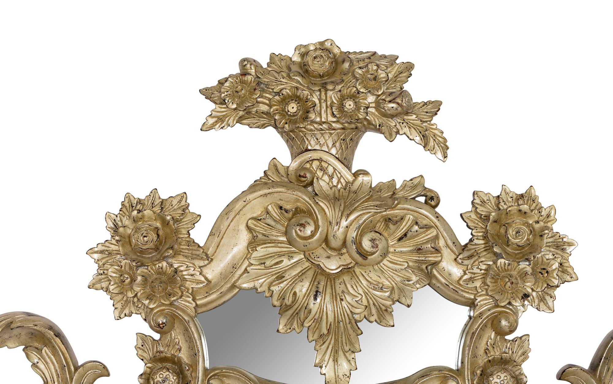 A Pair of Large Ralph Lauren Louis XV Style Silvered Parclose Overmantel Mirrors