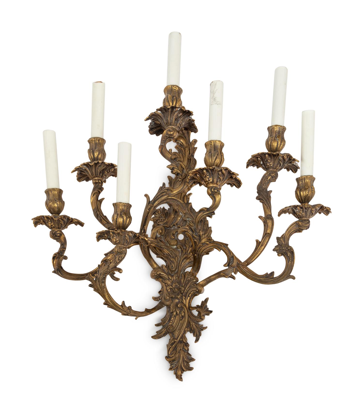 A Pair of Louis XV Style Gilt Bronze Seven-Light Candelabra