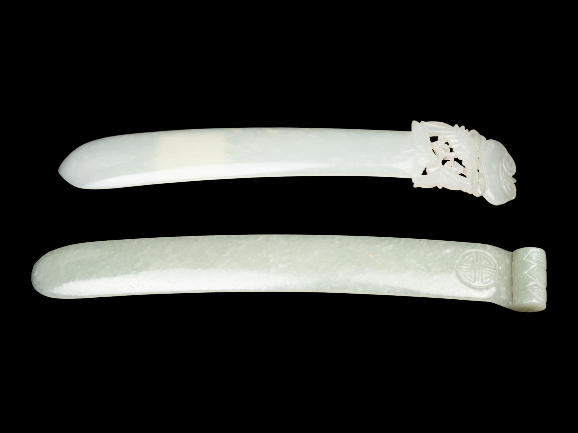 Two Chinese Celadon Jade Hairpins