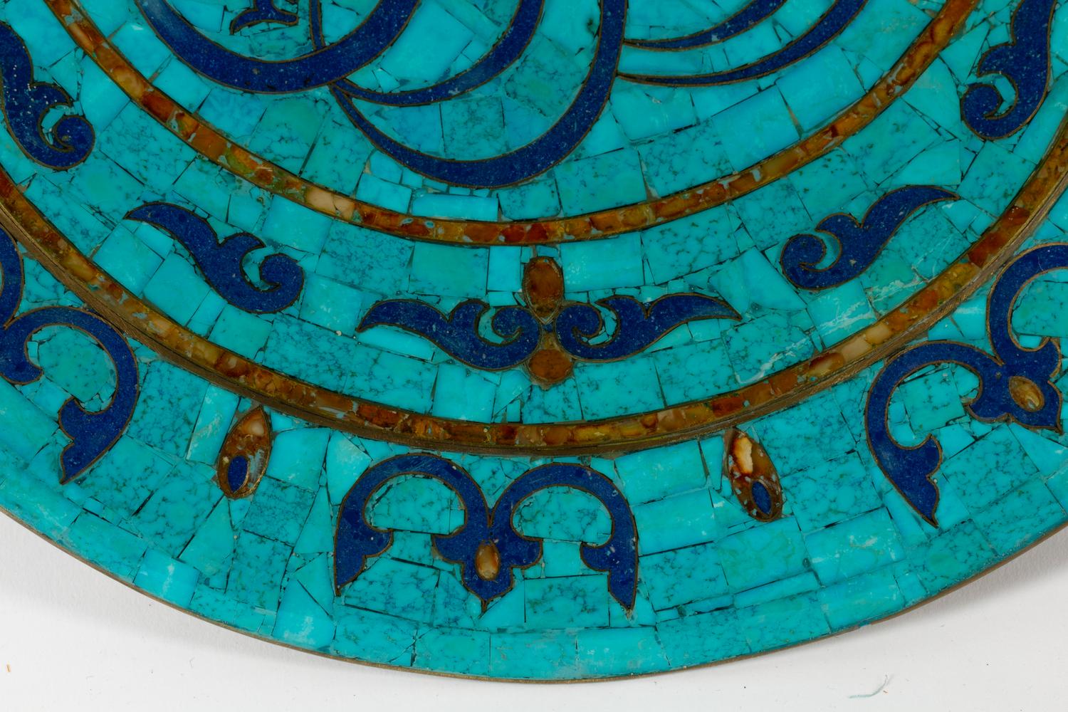 A Pair of Middle Eastern Turquoise, Lapis Lazuli and Amber Inlaid Plaques