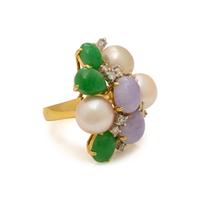 Cultured Pearl, Jade, and Diamond Ring