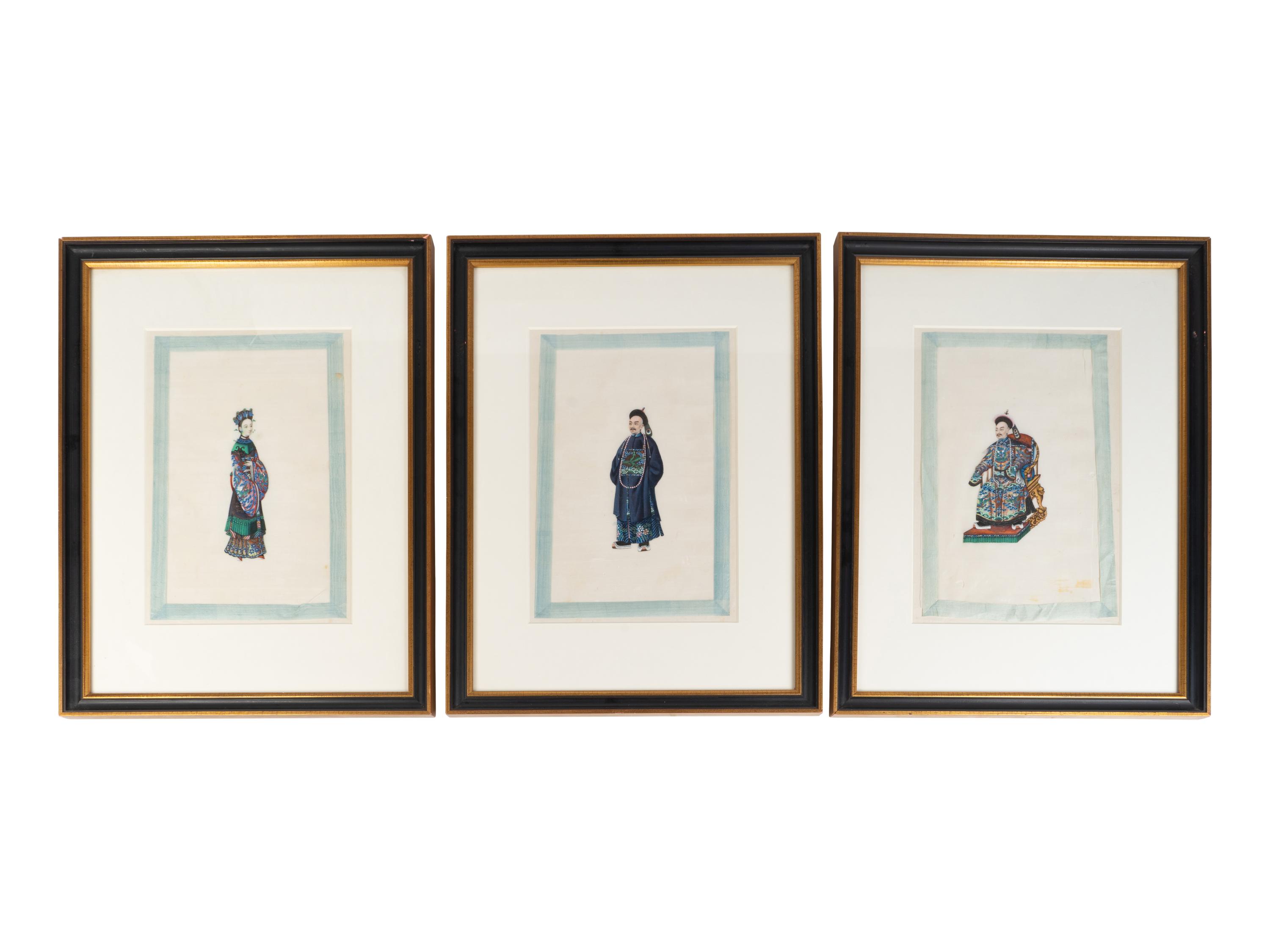 A Set of Twelve Chinese Export Pith Paintings of Imperial Court Figures