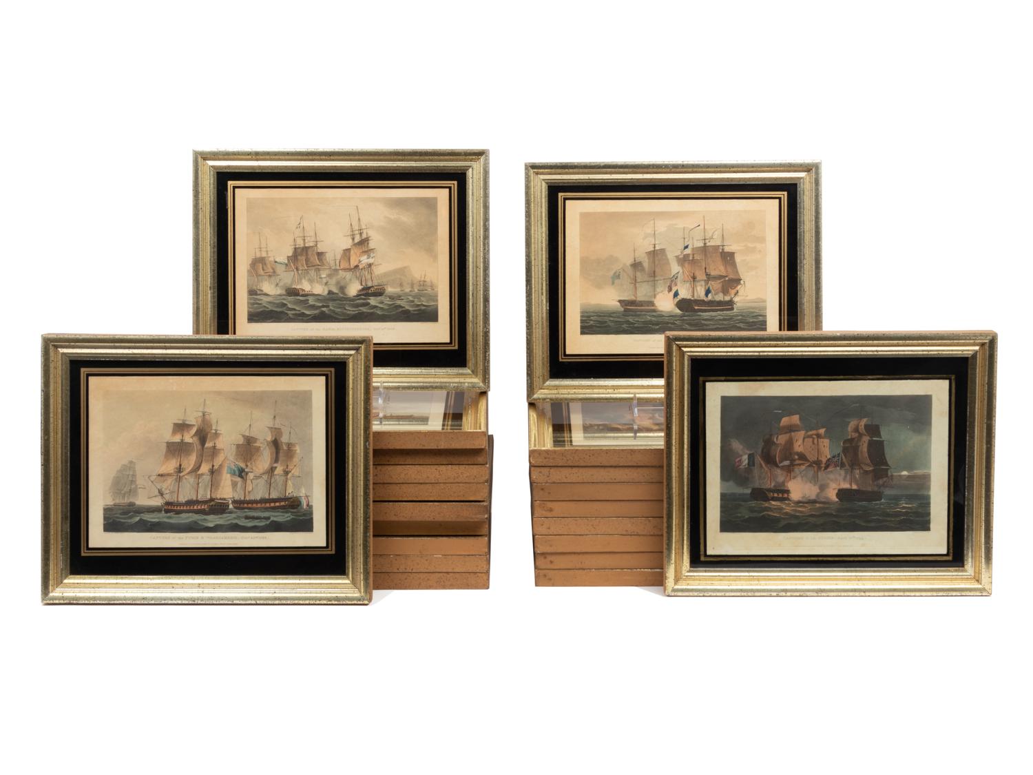 A Set of Twenty-One English Hand-Colored Maritime Engravings