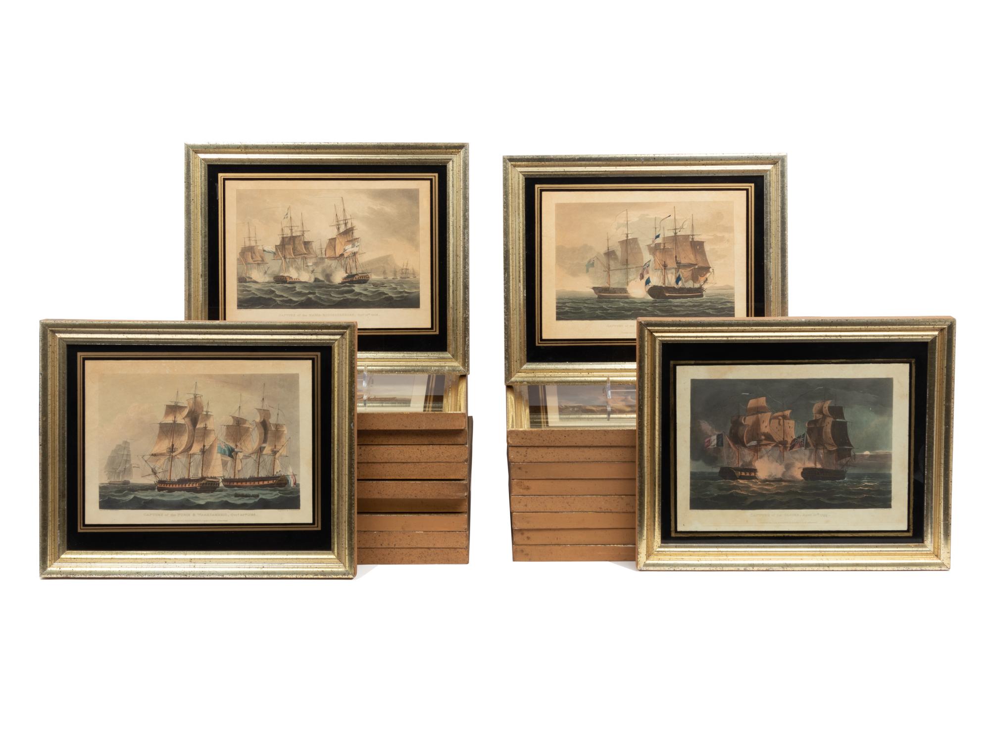 A Set of Twenty-One English Hand-Colored Maritime Engravings