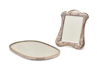 An English Art Deco Style Silver Dresser Mirror and Associated Silver Mirrored Plateau