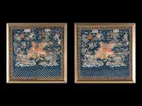 A Pair of Chinese Kesi Silk 'Wild Goose' Rank Badge, Buzi, Xianfeng Period (1851-1861) 清咸豐 緙絲四品文官雁補子一對
