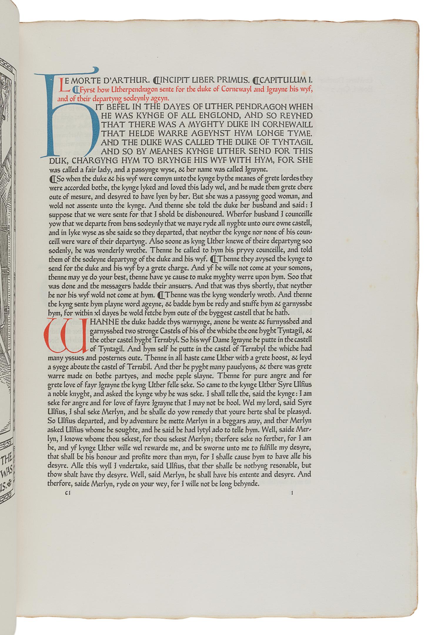 [FINE PRESS & LIVRE D'ARTISTE]. -- [ASHENDENE PRESS]. MALORY, Thomas (fl. 1470). The Noble and Joyous Book entytled Le Mort Darthur . Chelsea: Ashendene Press, 1913.