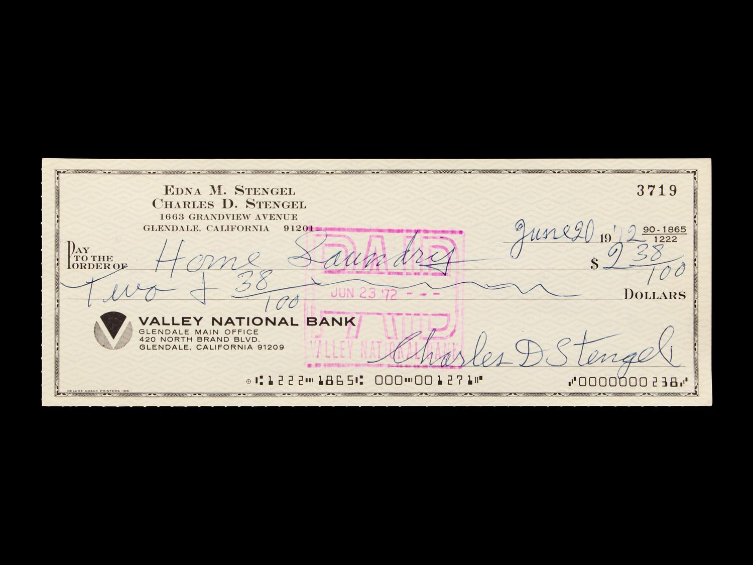A Casey Stengel Signed Autograph Check