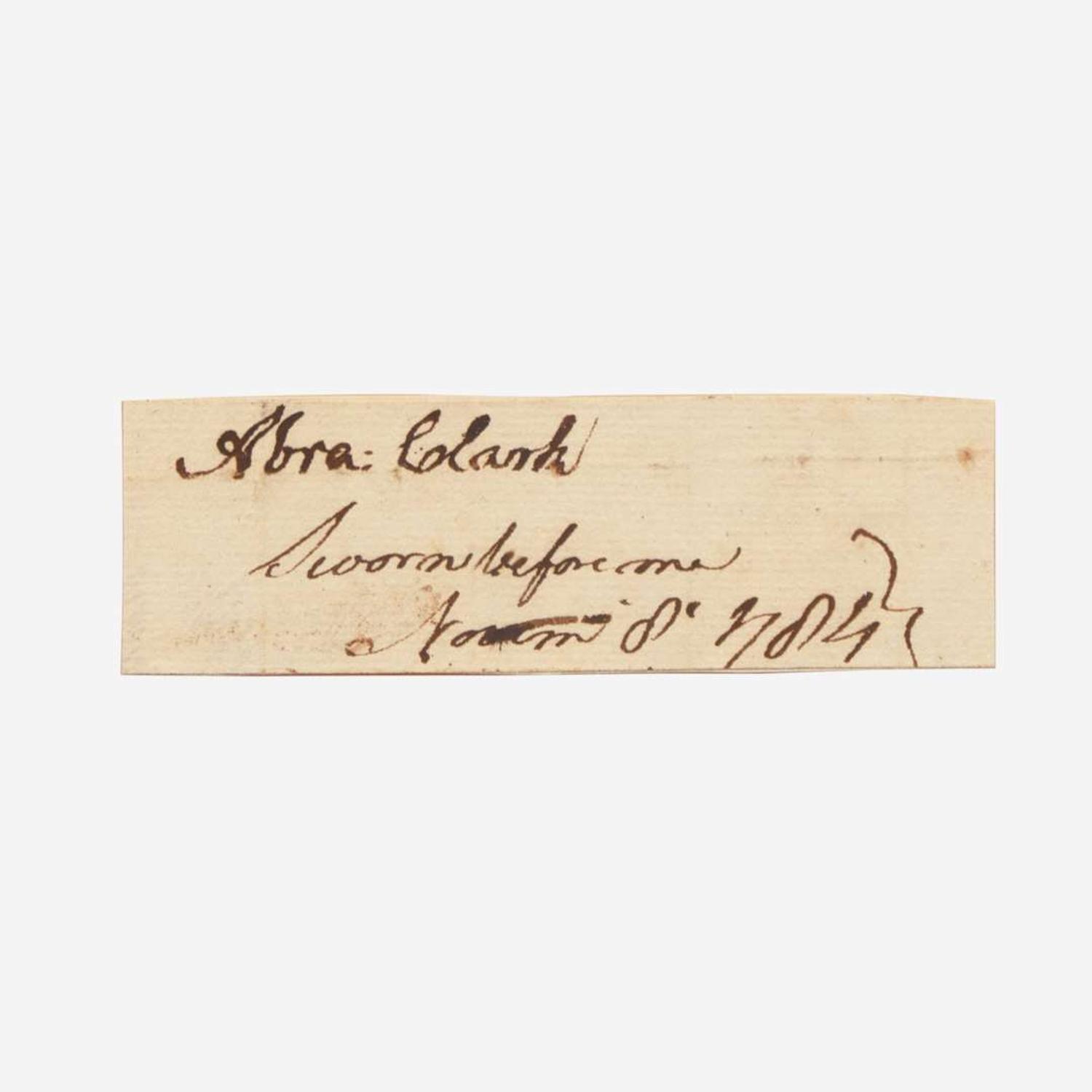 [Declaration of Independence] [New Jersey] Clark, Abraham Cut Signature