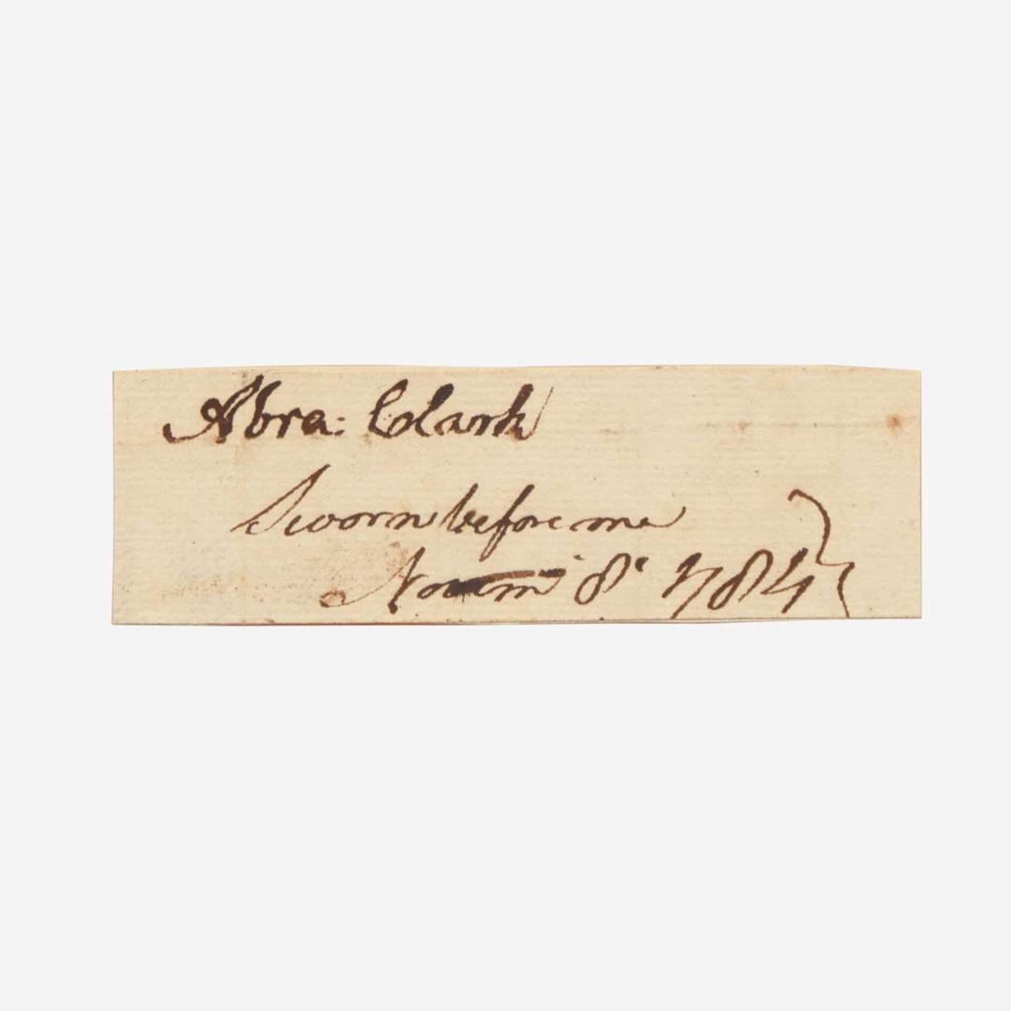 [Declaration of Independence] [New Jersey] Clark, Abraham Cut Signature