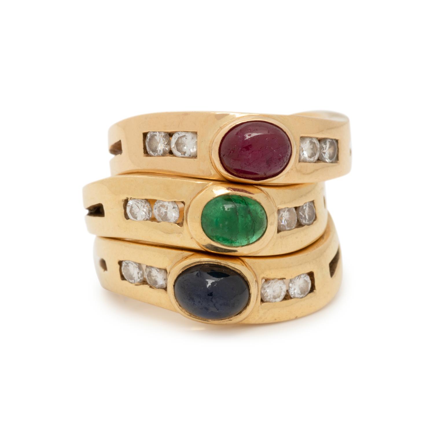 COLLECTION OF YELLOW GOLD, GEMSTONE AND DIAMOND RINGS