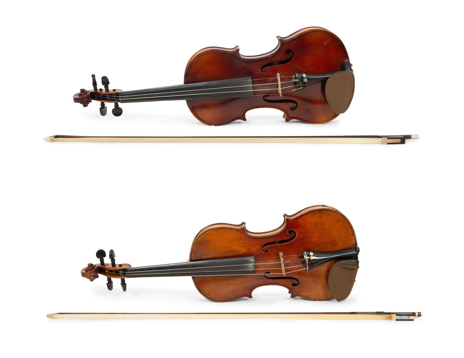 Two Cased Violins with Bows