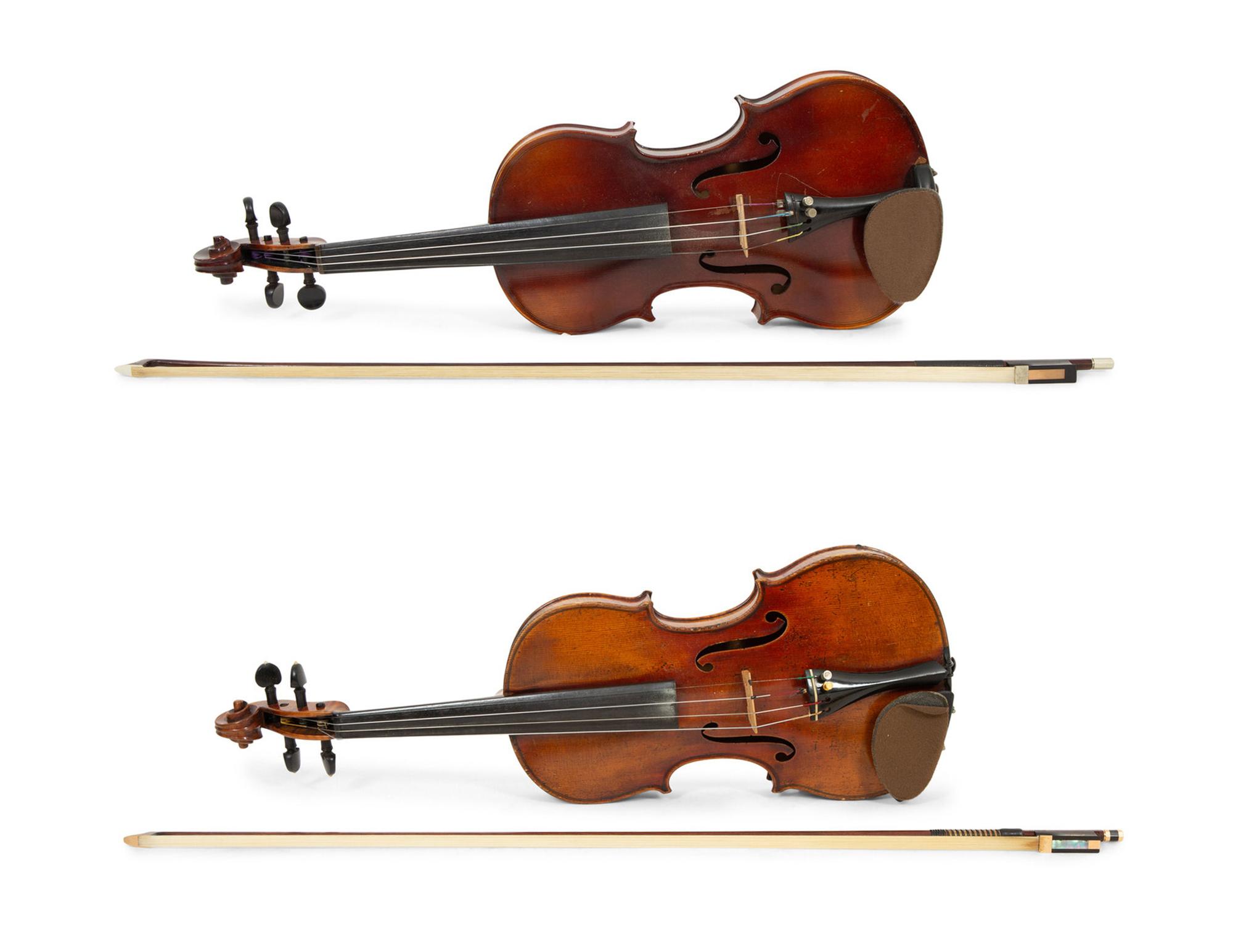 Two Cased Violins with Bows