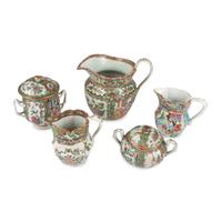 A Collection of Chinese Export Rose Medallion Porcelain Table Articles