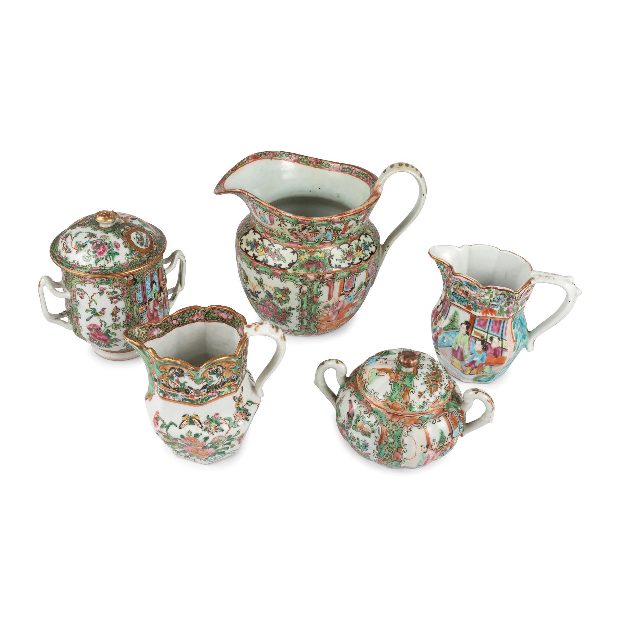 A Collection of Chinese Export Rose Medallion Porcelain Table Articles