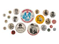 [AFRICAN AMERICANA - SPORTS]. A group of 22 pinbacks related to African American boxers, football players, jockeys, and baseball players incl. Joe LOUIS, Muhammad ALI, Ezzard CHARLES, Joe WALCOTT, Buddy YOUNG, Don NEWCOMBE, and Joe BLACK.