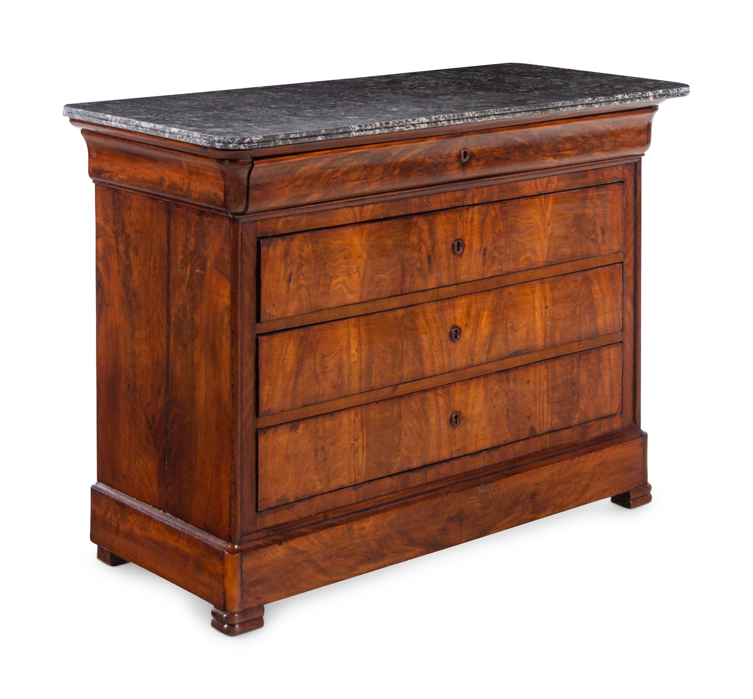 A Louis Philippe Walnut Marble-Top Chest of Drawers