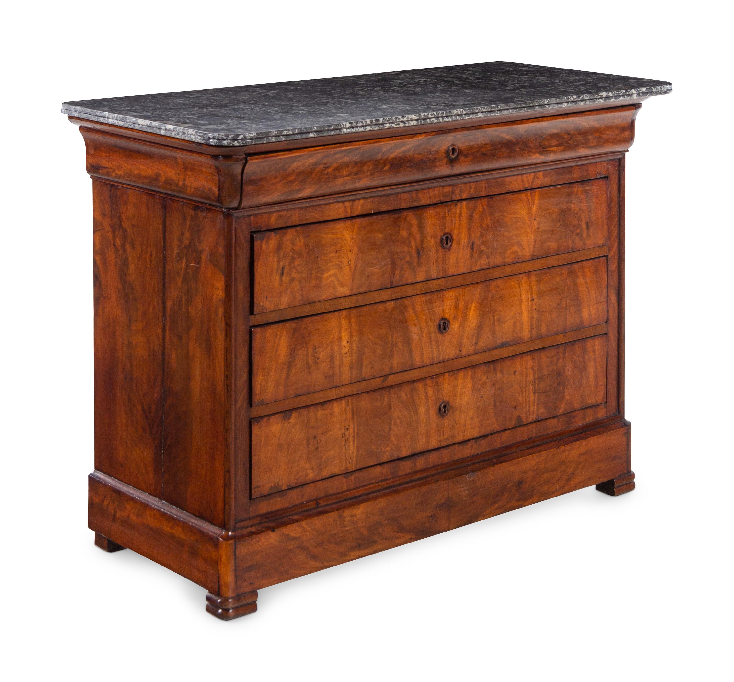 A Louis Philippe Walnut Marble-Top Chest of Drawers