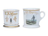 Two Railroad Worker's Porcelain Occupational Shaving Mugs
