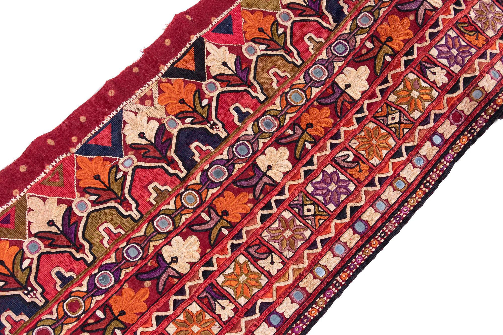 Two Indian Silk Embroidered and Mica Mounted Cotton Panels