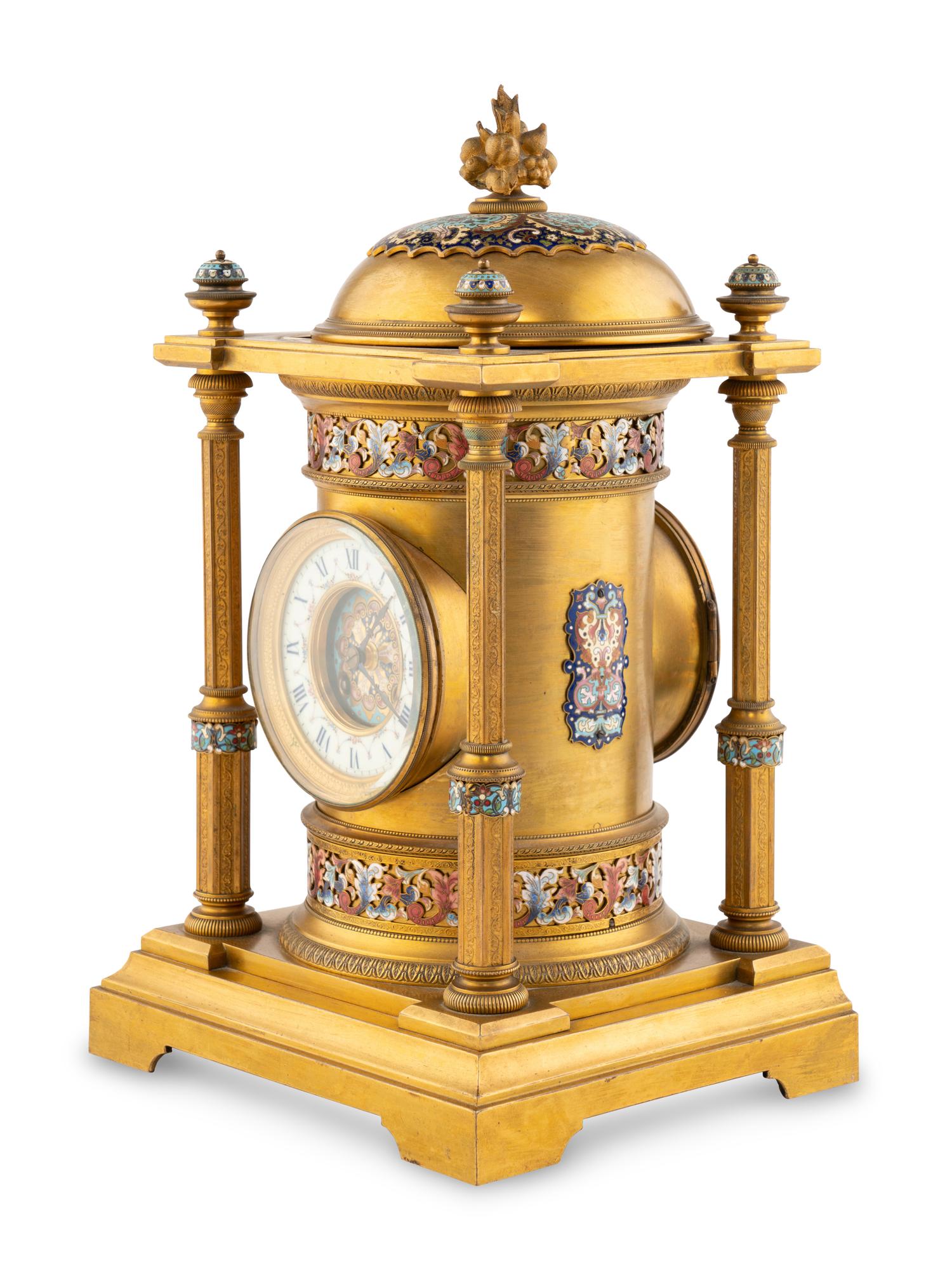 A French Gilt Bronze and Champlevé Enamel Mantel Clock