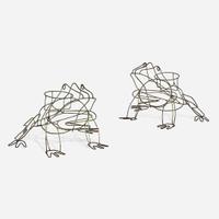 A pair of wirework frog-form garden planters Mid-20th century