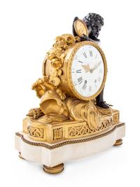 A Louis XVI Style Gilt and Patinated Bronze and Marble Clock