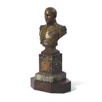 A Small Patinated Bronze and Verde Antico Marble Bust of Napoleon