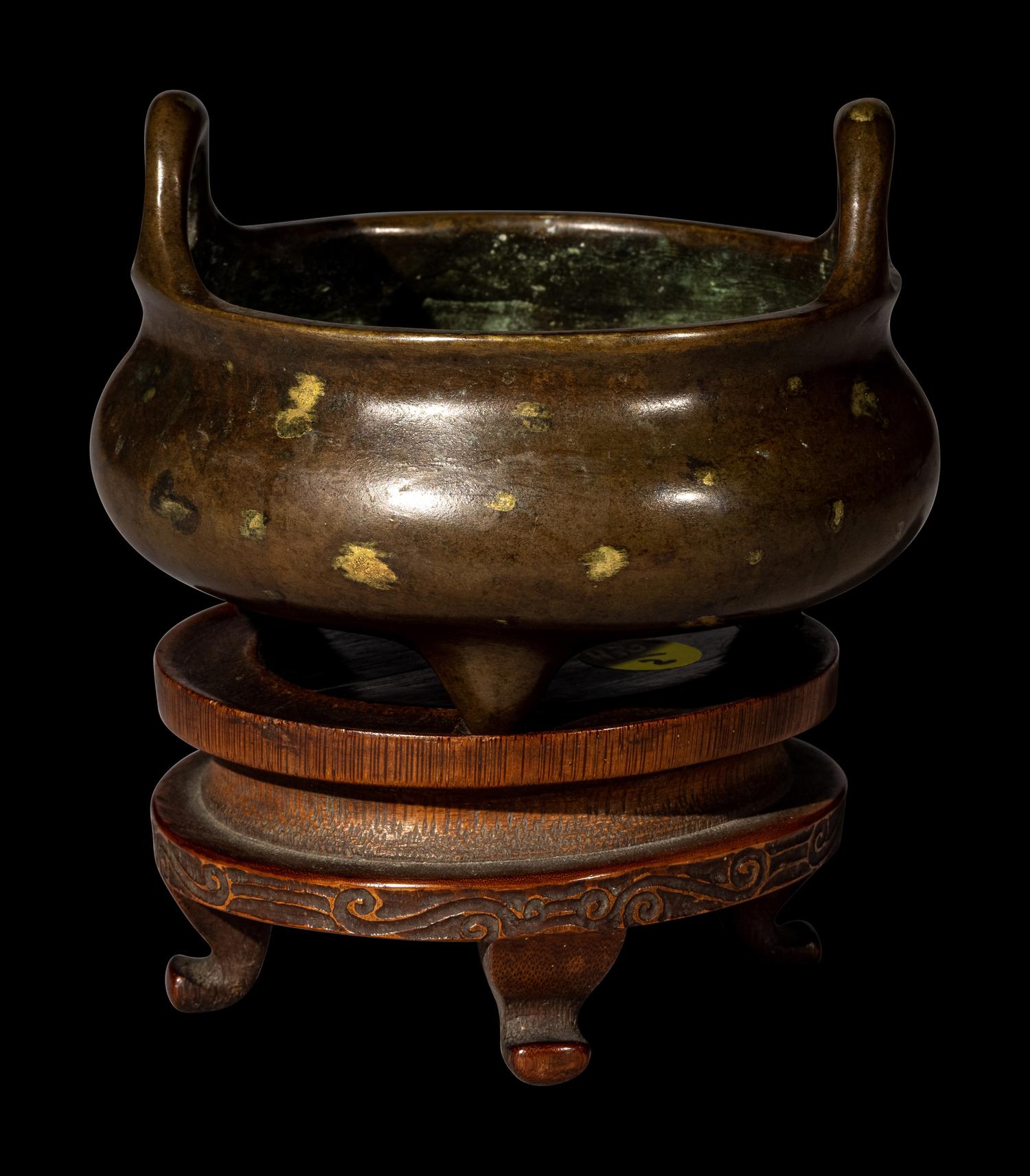 A Chinese Gold Splashed Bronze Incense Burner