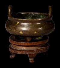 A Chinese Gold Splashed Bronze Incense Burner