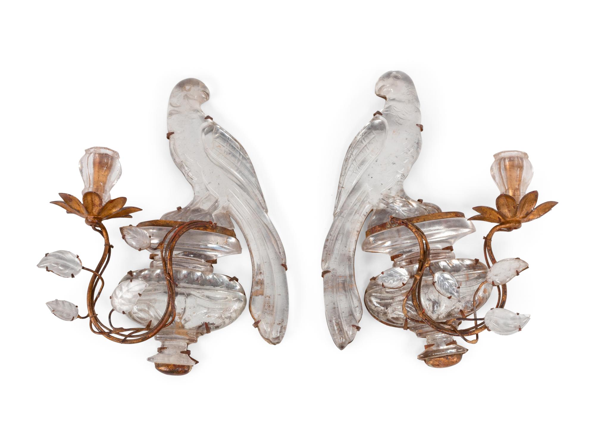A Pair of Gilt Metal and Glass Single-Light Sconces in the Style of Maison Baguès